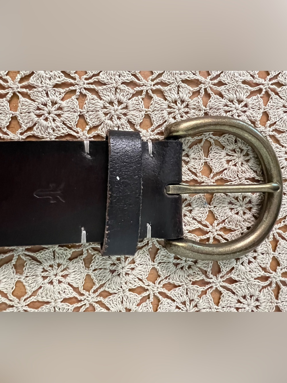 Frye Brown Leather Belt with Antique Brass Buckle - Picture 4 of 6